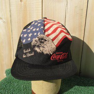 Vintage Coca Cola Catch The Spirit American Flag Eagle Baseball Hat Trucker Cap